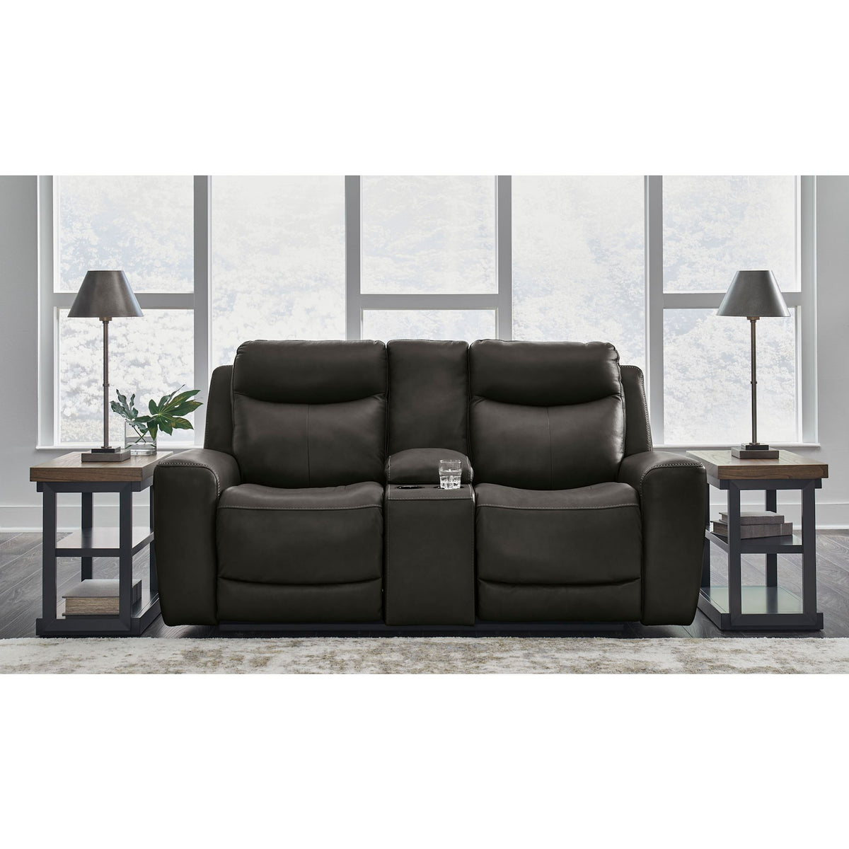 Mindanao Power Reclining Love w/Console and Adj Headrest - Storm - Gallery Image 3