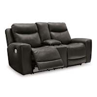 Mindanao Power Reclining Love w/Console and Adj Headrest - Storm - Gallery Image 1