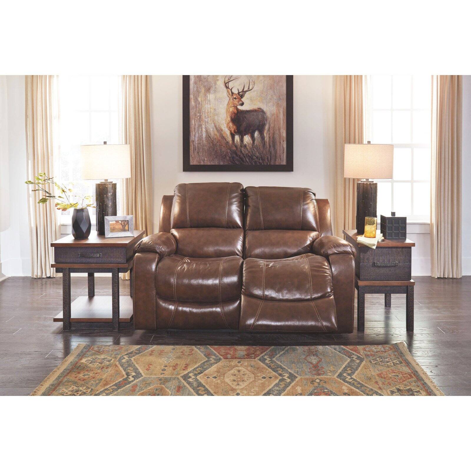 Rackingburg Leather Dual Sided Power Reclining Loveseat - Dark Brown - Gallery Image 5